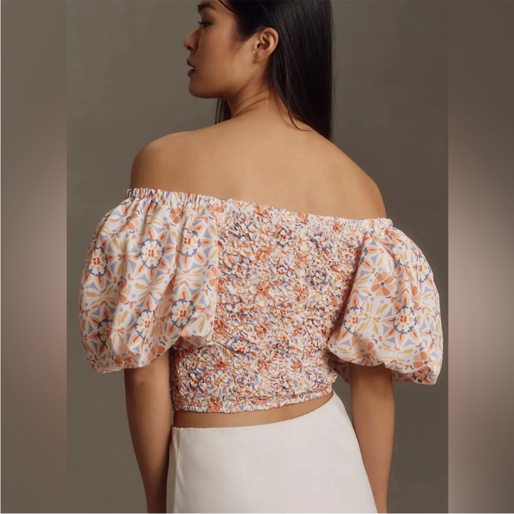 Anthropologie DOLAN Off-The-Shoulder Orange Motif Textured Top Size M